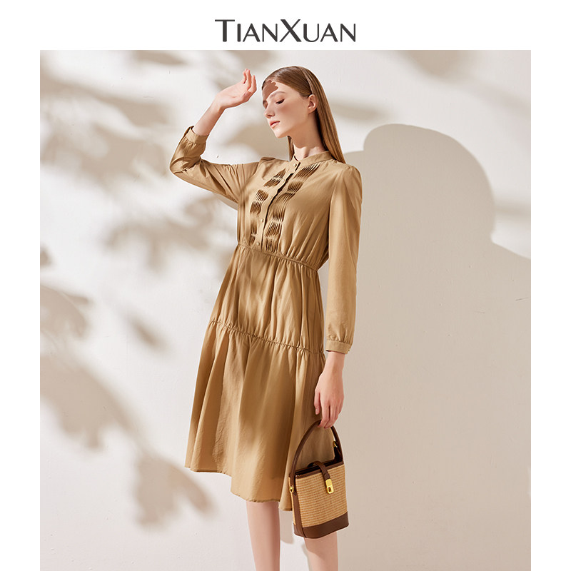 天轩商场同款2024春秋新款女长袖连衣裙仙女精致立领设计TIQD208