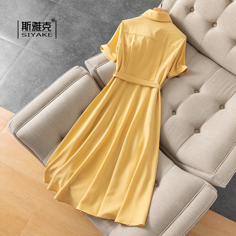 黄色气质法式短袖连衣裙2020年衬衫 siyake连衣裙