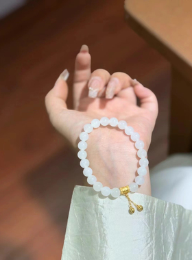 新疆直发包邮天然和田玉白玉手链圆珠女款单圈手串6带证书