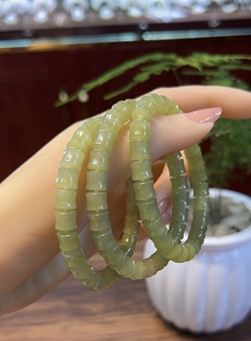 新疆直发正品和田玉若羌青黄口黄玉玉直切手串天然玉石手链带证书