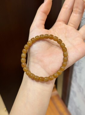 新疆直发正品和田玉且末糖玉老型珠手串天然玉石6*7手链带证书