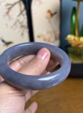 新疆直发和田玉烟紫飘花宽手镯老坑料帝王紫天然玉石镯子带证书