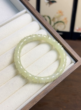 新疆直发和田玉若羌浅黄口雕刻竹节手链天然玉石黄玉手串带证书