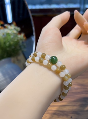 新疆直发正品和田玉糖白玉手串天然玉石老料手链6mm带证书