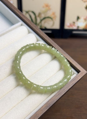 新疆直发和田玉若羌青黄口雕刻竹节手链天然玉石黄玉手串带证书