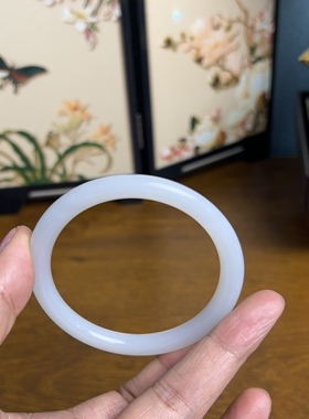 新疆直发正品和田玉羊脂白玉手镯老坑料细圆条镯子天然玉石带证书