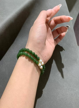 新疆直发包邮天然和田玉碧玉手链圆珠女款单圈手串6带证书