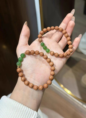 新疆直发包邮天然和田玉碧玉手串手链圆珠8搭配老山檀单圈带证书