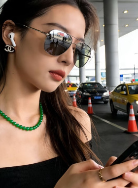 高级碧玉米珠项链菠菜绿圆珠锁骨链苹果绿妈妈颈链母亲礼物毛衣链