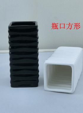 方形黑色笔筒富贵竹陶瓷花瓶