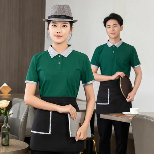 餐厅服务员工作服短袖女夏季蛋糕烧烤快餐火锅饭店工装t恤定制男 - 图0