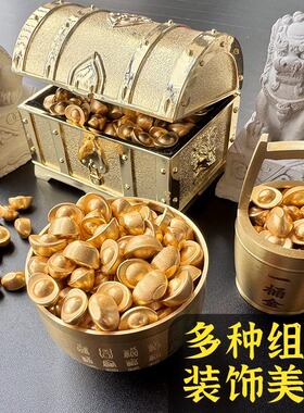 实心沙金黄铜招财鱼缸摆件