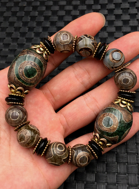 西藏三眼天珠玛瑙原石男女款手串