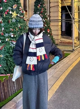 加厚新款圣诞节针织感围脖女氛围流苏！满满手绣雪人围巾保暖