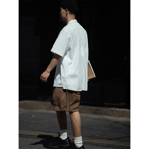 NOEARS白色古巴领微宽松衬衫男免烫抗皱夏季薄款休闲衬衣日系通勤 - 图2