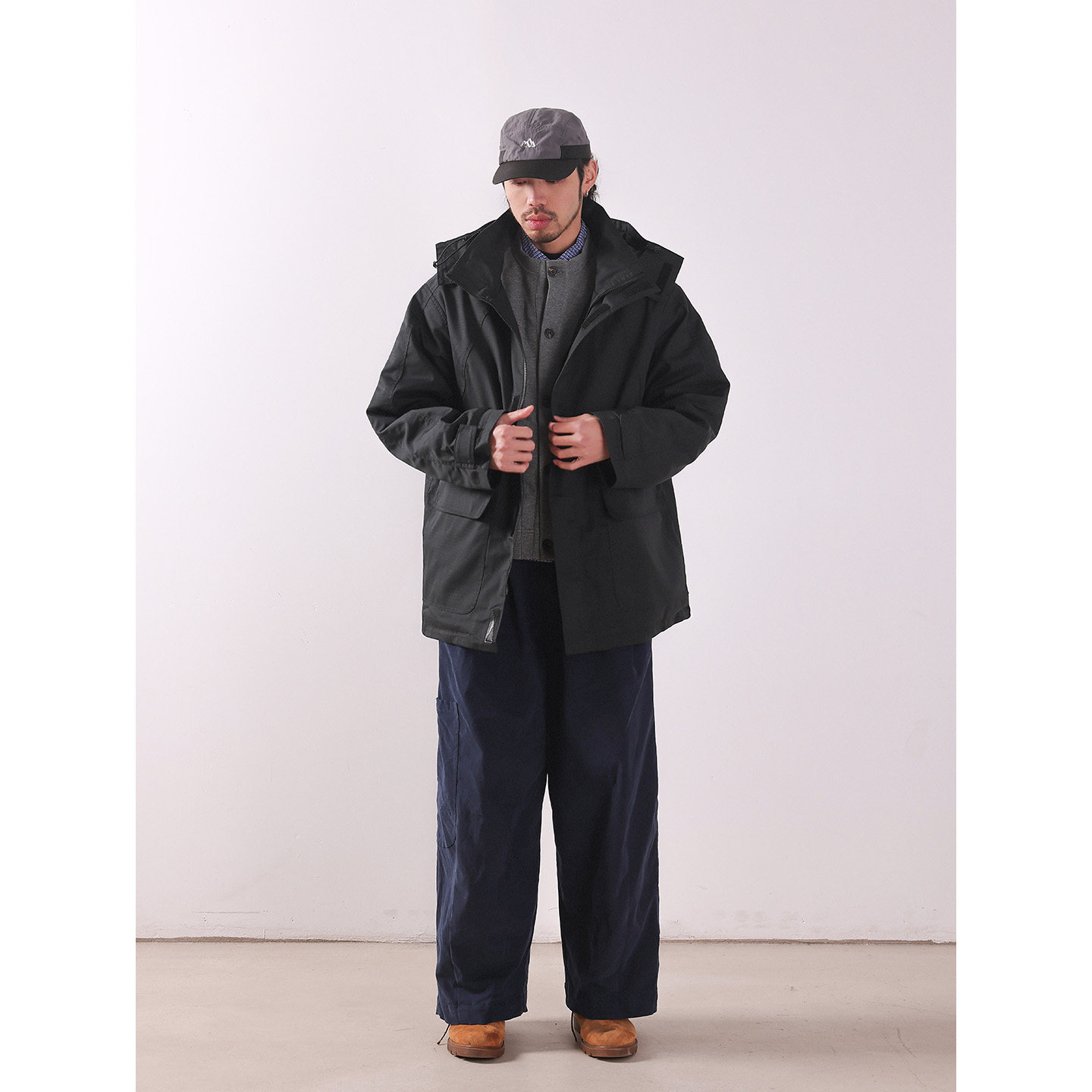 NOEARS春季复古风黑色宽松夹棉工装冲锋衣中长款连帽通勤防风外套,淘宝优惠券,粉丝福利购,淘宝优惠卷