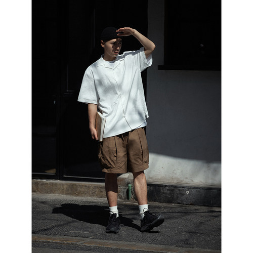 NOEARS白色古巴领微宽松衬衫男免烫抗皱夏季薄款休闲衬衣日系通勤 - 图1