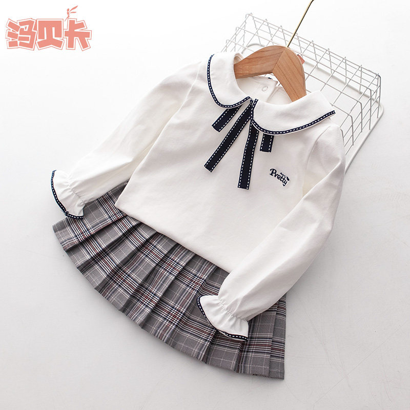 女童白色T恤春秋冬女孩儿中大童装长袖织带打底衫上衣加绒学院风,淘宝优惠券,粉丝福利购,淘宝优惠卷