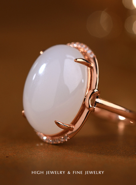 珠宫椭圆形戒指和田玉18K金