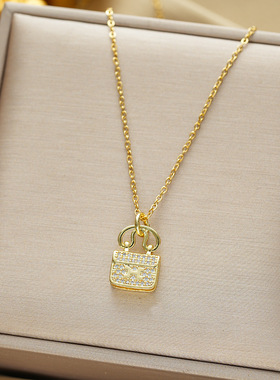 【钛钢】高端轻奢感满钻H包项链吊坠时尚网红 锁骨链饰品批发