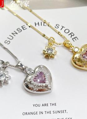 小红书同款爆闪锆石爱心吊坠项链