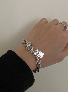 名尚家嘻哈潮酷方牌做旧手链女