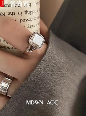 日韩S925镀银个性小众方形戒指女