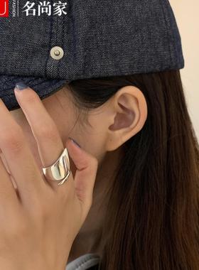 韩版复古个性几何光面戒指女925