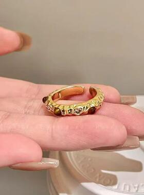 新款美拉德虎眼石蛇形戒指女百搭
