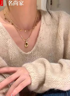 美链小拉德众虎眼石气质钢项链