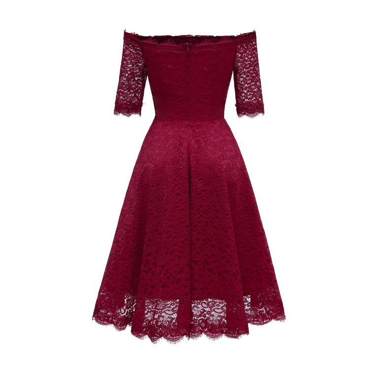 One line neckline mid sleeve lace large hem slim dress连衣裙,淘宝优惠券,粉丝福利购,淘宝优惠卷