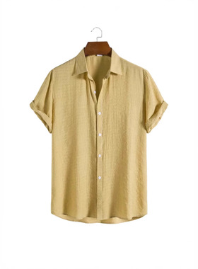 Men's short-sleeve fashion solid color shirt男士时尚纯色衬衫