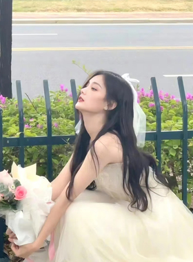 李一桐同款蝴蝶结双层蓬纱头纱