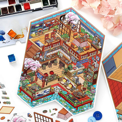 infeelme造景贴纸今日营业中23.0系列和菓子屋红楼观园微缩场景合集本大号手工diy玩具女孩3D立体小屋贴画 - 图3