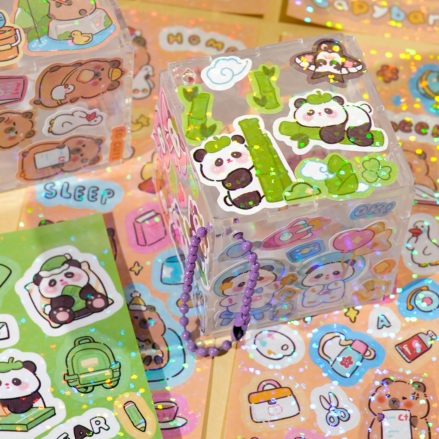 卡皮巴拉贴纸女孩儿童咕卡贴纸套装手工熊猫diy小图案奖励贴画PET手帐咕卡魔方手账礼盒小扇子咕咔盘材料套装 - 图1