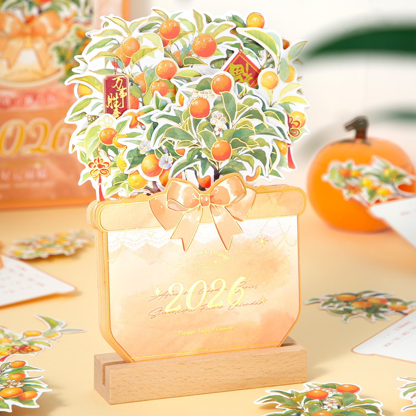 花卉日历2026年新款木质台历2025年文艺清新花束异形日历立体插画日程计划表创意办公桌面摆件教师节送礼月历 - 图1