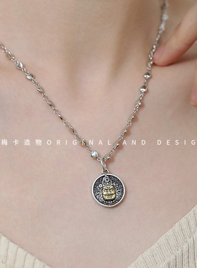 梅卡S925纯银藏族黄财神扎基拉姆绿度母吊坠藏区小众男女项坠挂件