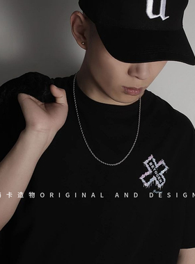 s925纯银麻绳项链男简约复古泰银麻花链女锁骨链饰品百搭扭纹裸链