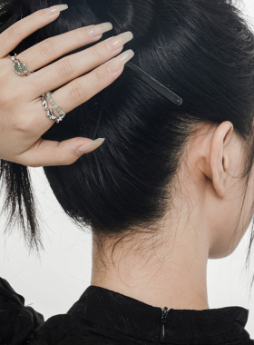 纯银国风镶嵌玉石戒指女新款小众设计开口指环情侣对戒送生日礼物