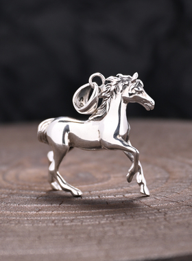 梅卡原创马年纯银项链男款本命年生肖银吊坠男马到功成功项链项坠