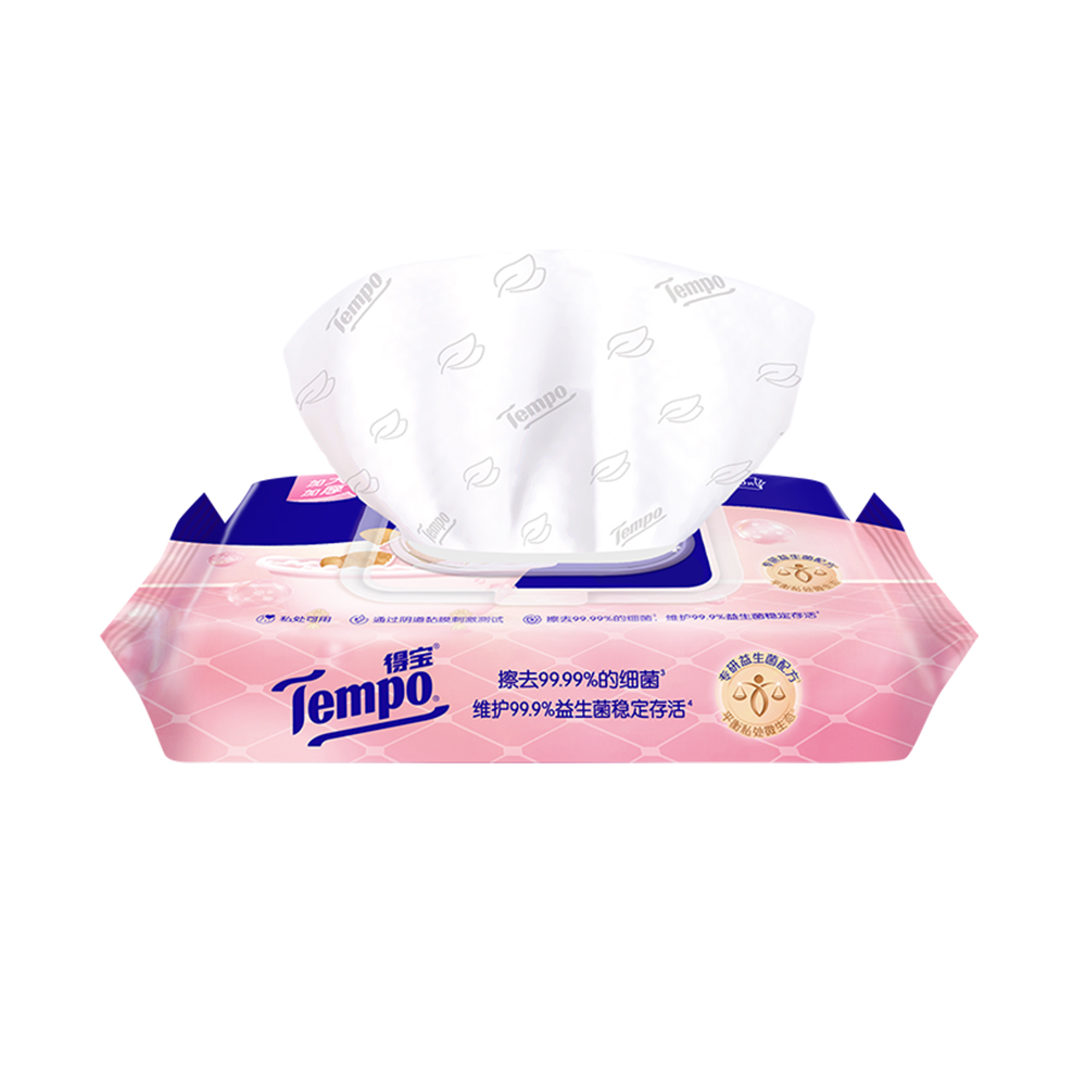 Tempo得宝益生菌系列湿厕纸黄油小熊联名可冲40片加厚洁厕湿巾s