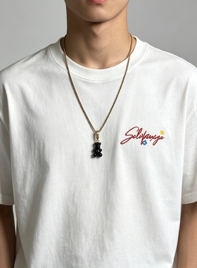 男生项链软糖小熊吊坠男装T恤搭配挂件黑色痞帅小众设计嘻哈项链