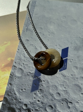 小众设计项链男款天然石平安扣吊坠潮简约复古双环毛衣链痞帅配饰