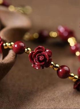 民族风玫瑰花手链紫金砂石榴红