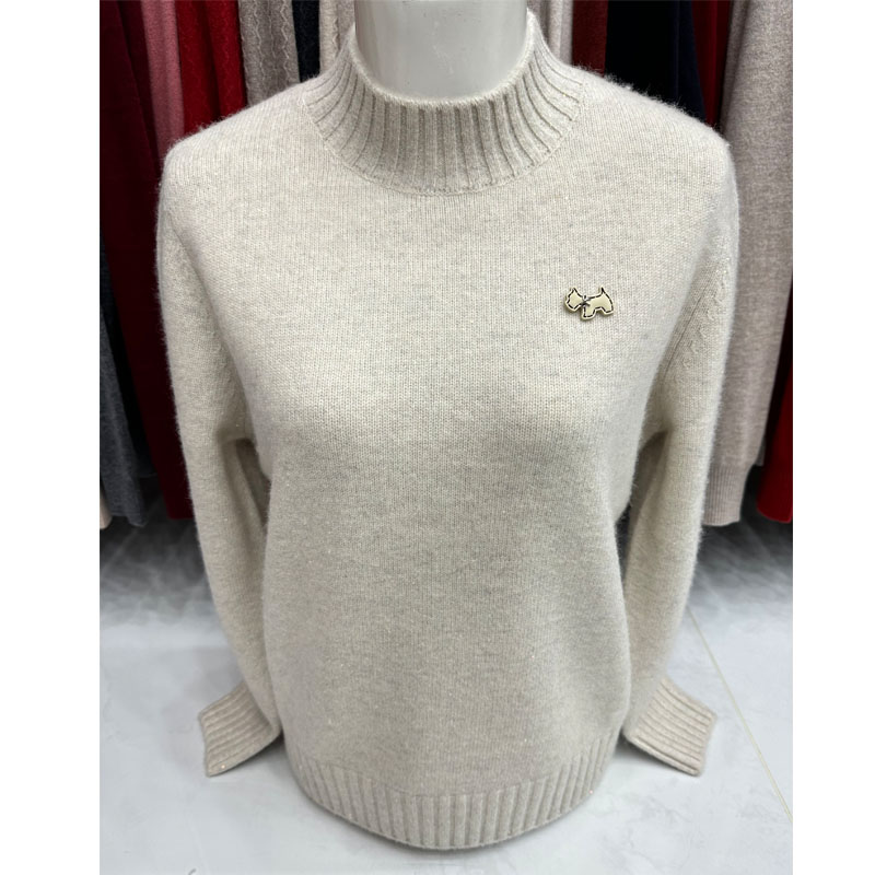 毛衣女款2025新款雪豹半高领羊绒衫加厚打底衫依卡璐秋菊纯羊毛衫 - 图1