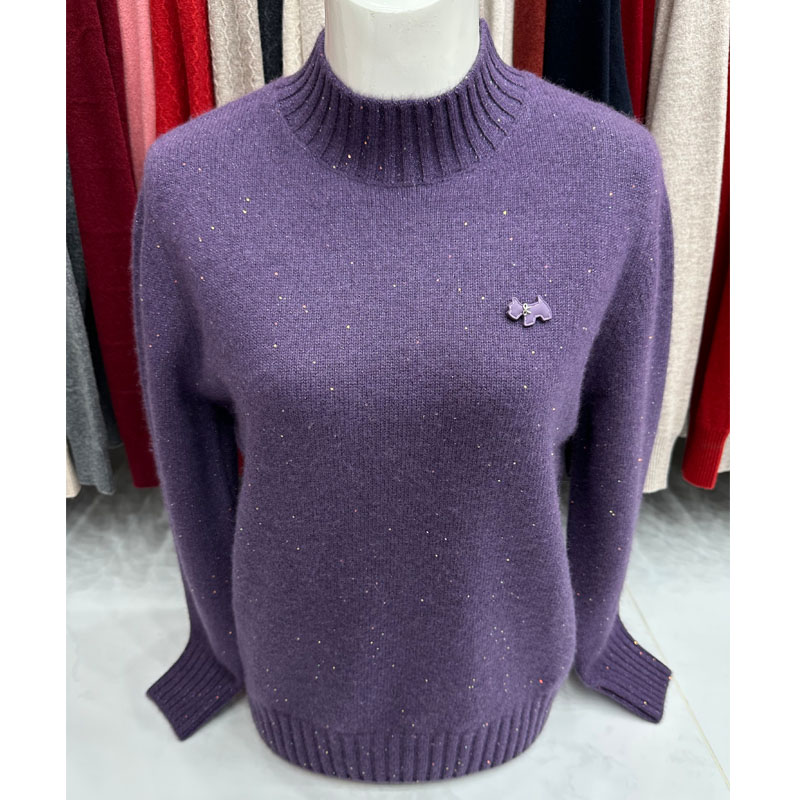 毛衣女款2025新款雪豹半高领羊绒衫加厚打底衫依卡璐秋菊纯羊毛衫 - 图0