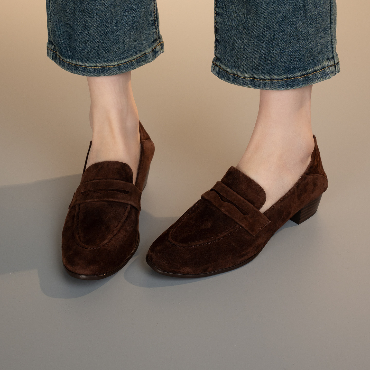 简约复古磨砂羊皮乐福鞋女中跟一脚蹬深口单鞋百搭舒适粗跟圆头,淘宝优惠券,粉丝福利购,淘宝优惠卷