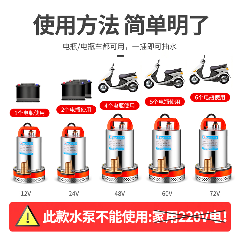 韩羽直流潜水泵12V24V48V60V伏电瓶车水泵电动车抽水泵农用抽水机