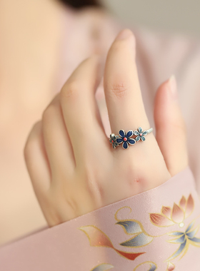 戒指开口可调节不掉色复古古风食指戒指女纯银999足银小众设计独