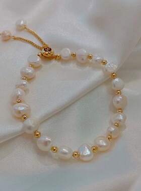 法式巴洛克天然珍珠手链轻奢感复古设计抽拉手串手饰品女